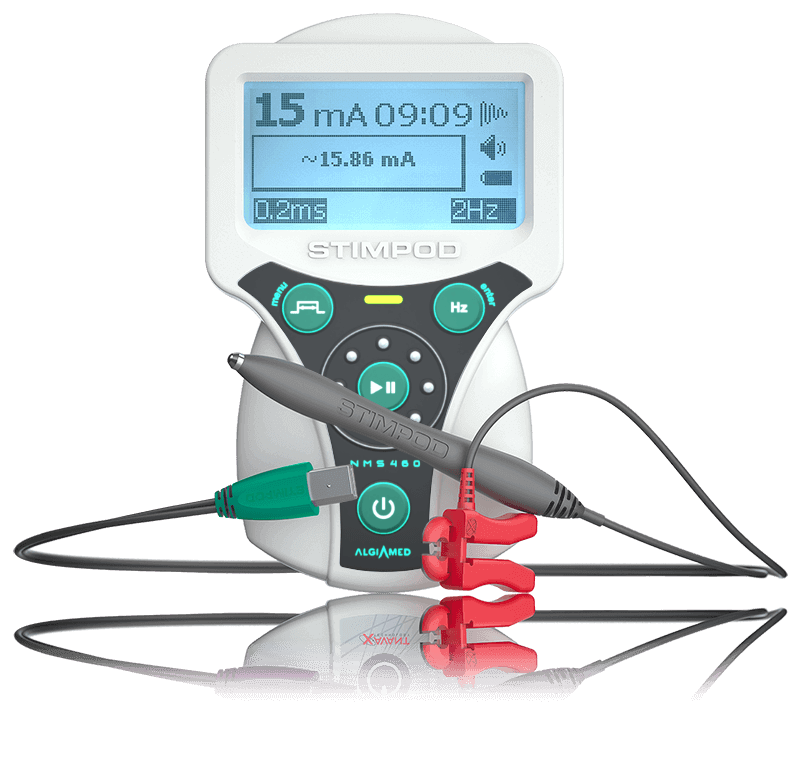 Stimpod NMS460 non-invasive neuromodulation device for pain management displayed on homepage banner by PainWorx